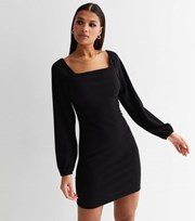 New Look Black Jersey Square Neck Puff Sleeve Bodycon Mini Dress
